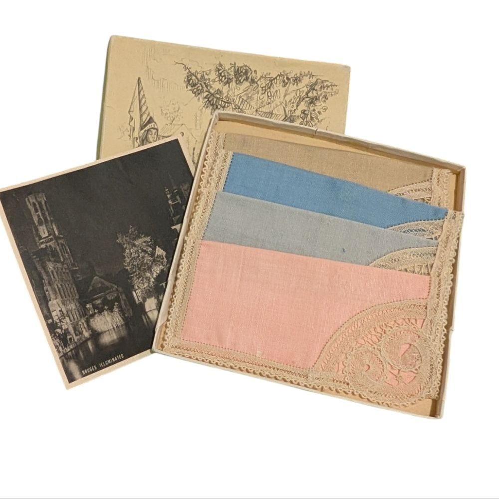 Antique Belgiam handloom Lace napkin‎ set NIP